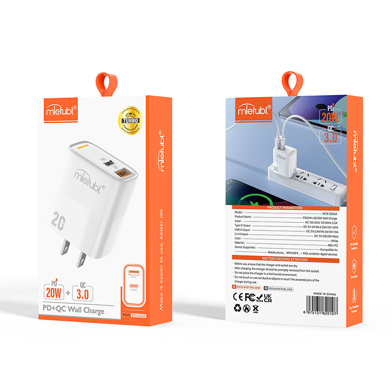 USB+Type-C PD20W Wall Charger