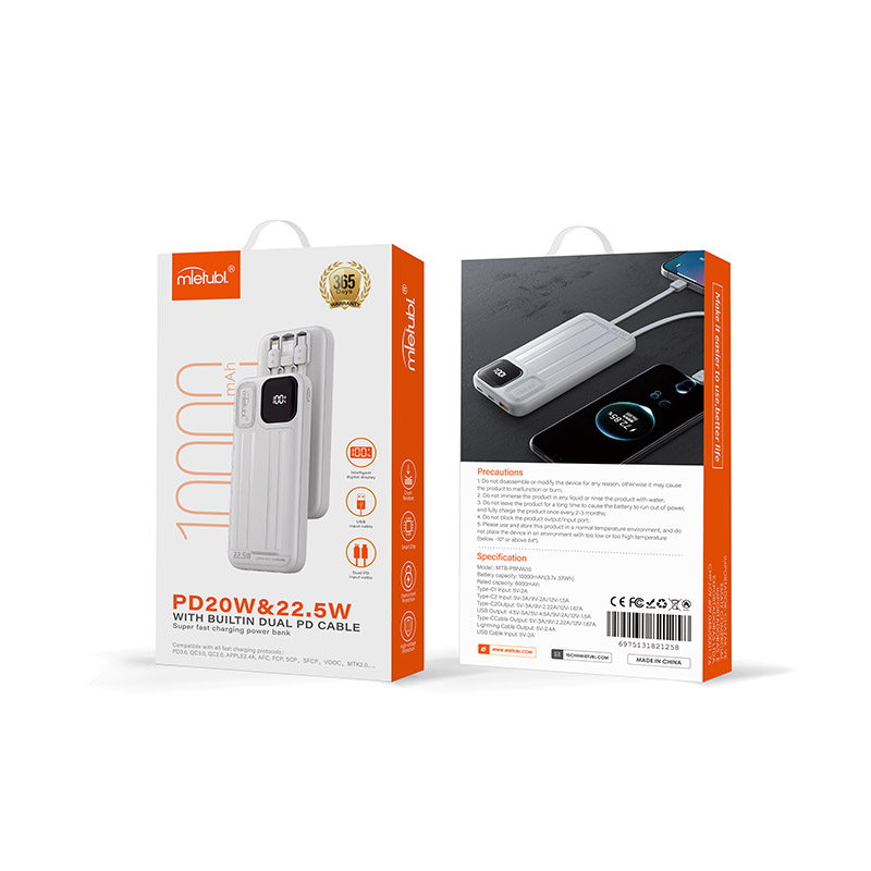10000 mAh Power Bank With Cables Built In
