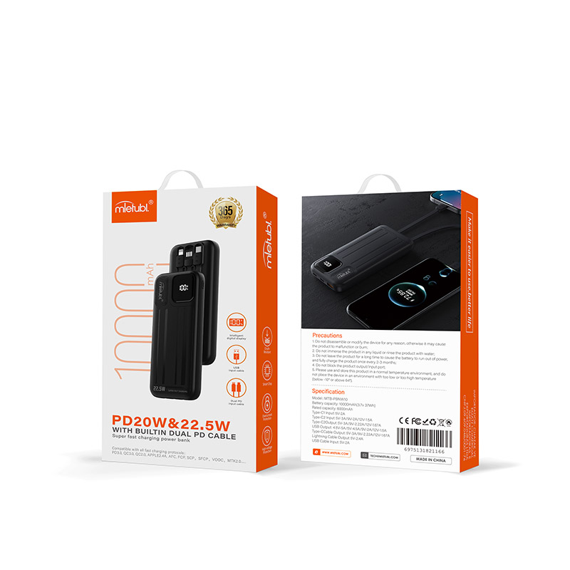 10000 mAh Power Bank With Cables Built In